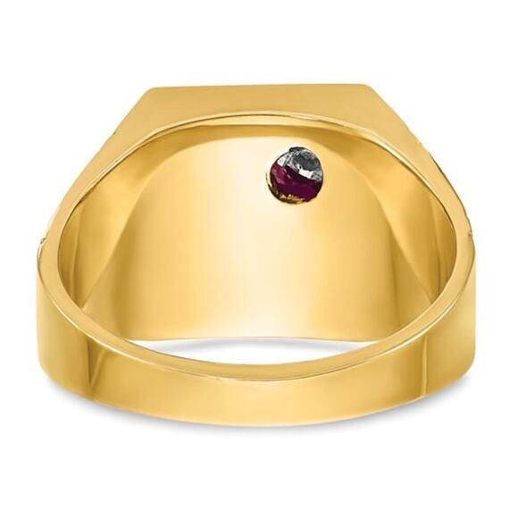 Men's 14k Gold Lab Created Ruby and Diamond Blue Lodge Master Masonic Ring - Picture 6 of 9